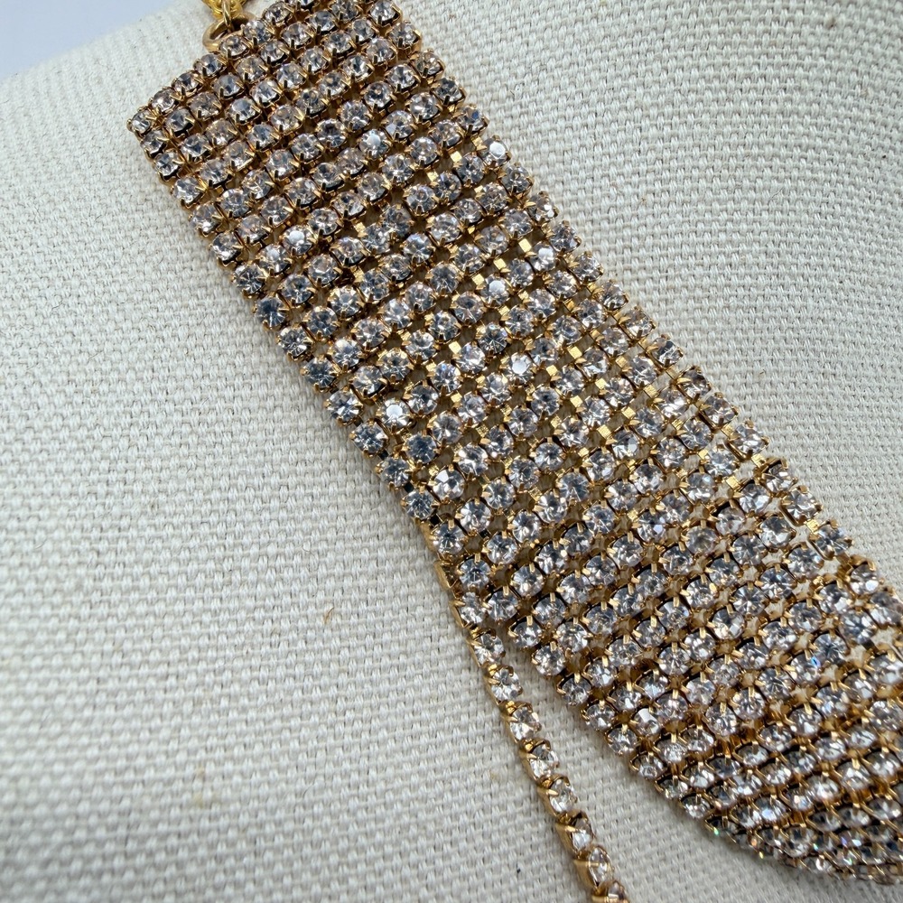 VTG Gold Tone Rhinestone Wide Choker & Lariat Y-Necklace Layered Statement Set - Picture 4 of 11
